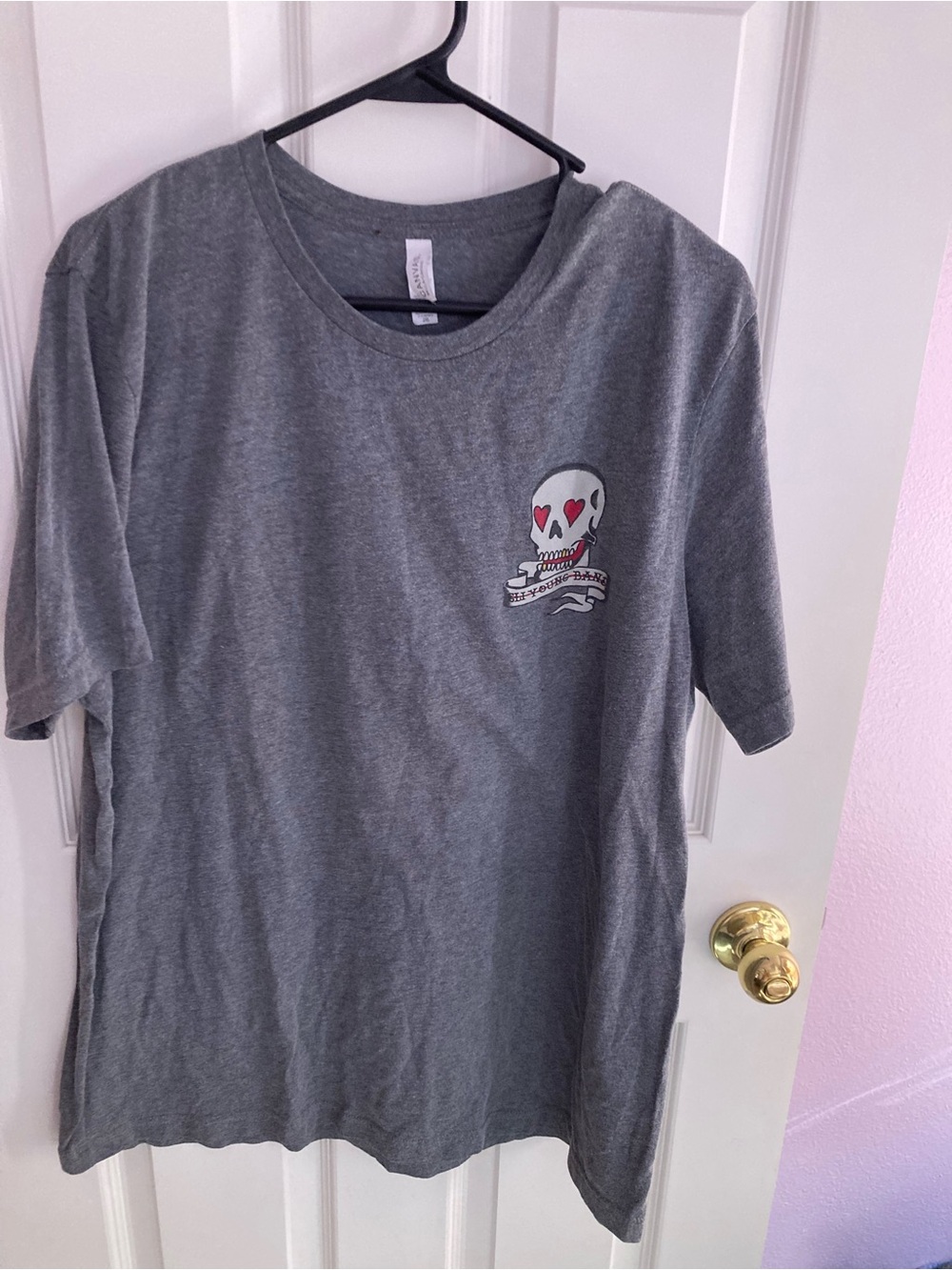 Bella Canvas Gray Short-Sleeve Tee with Heart-Eye Skull Graphic